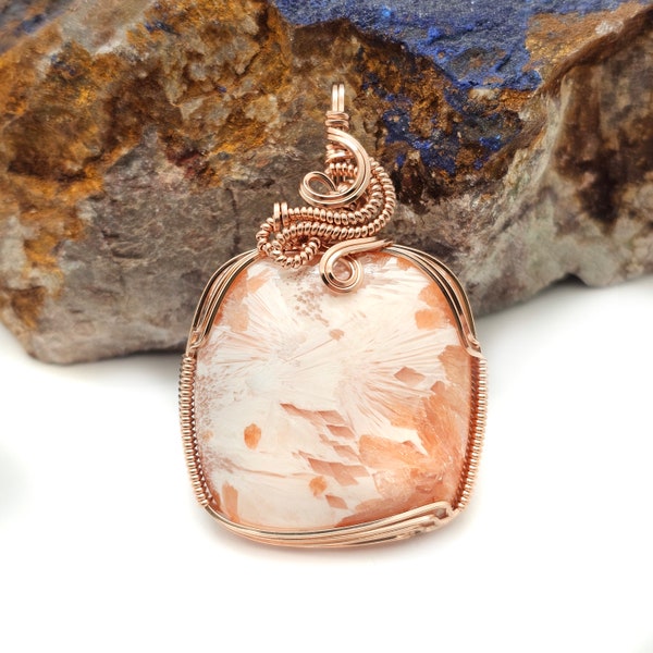 STUNNING Indian Scolecite Pendant in 14k Rose Gold Filled Wire -- See video!