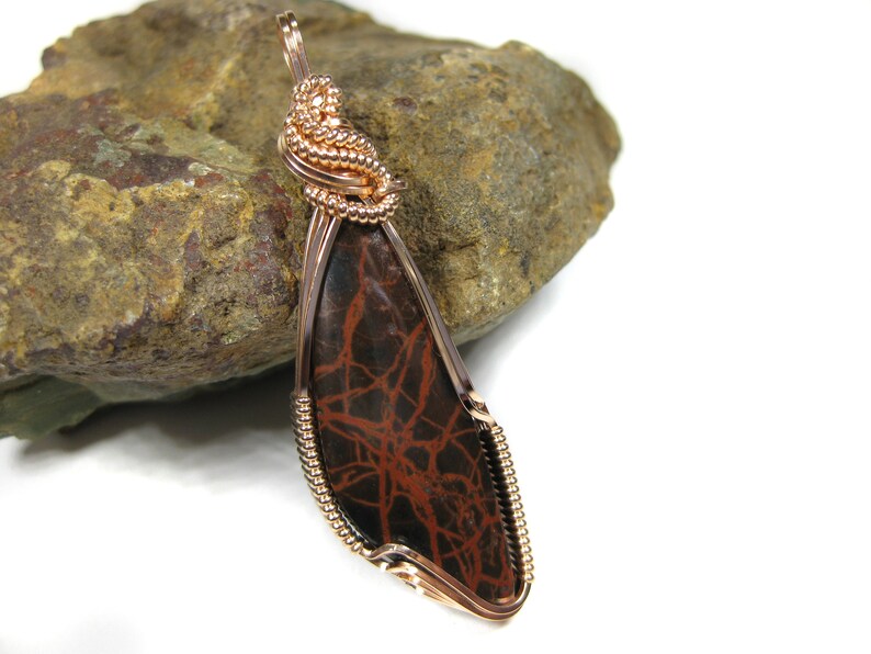 Also called SpidermanSpider Web Jasper Oregon Spiderwoman Jasper Pendant in 14k Rose Gold Filled Wire