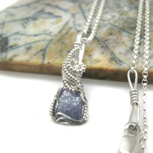 Raw Tanzanite Crystal Chunk Pendant in Sterling Silver Wire w/FREE 18" Sterling Silver Chain (#2)--Awesome color! December birthstone! image 4