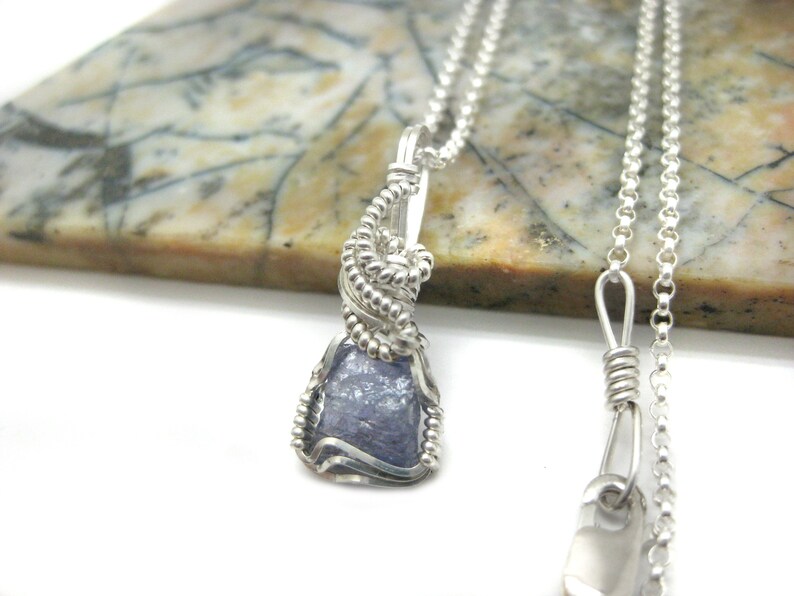 Raw Tanzanite Crystal Chunk Pendant in Sterling Silver Wire w/FREE 18" Sterling Silver Chain (#2)--Awesome color! December birthstone! image 4