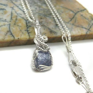 Raw Tanzanite Crystal Chunk Pendant in Sterling Silver Wire w/FREE 18" Sterling Silver Chain (#2)--Awesome color! December birthstone! image 2