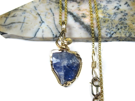 Raw Tanzanite Crystal Chunk Pendant in 14k Gold Filled Wire w/FREE 18" 14k Gold Filled Chain--Awesome color! December birthstone! (#A1)