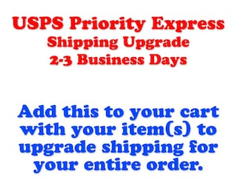 S&H UPGRADE: USPS Priority Express (2-3 business day delivery depending on delivery location)