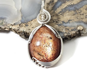 AWESOME Quality Red Lattice Indian Sunstone Pendant in Sterling Silver Wire (#3) -- Top tier flash and color! See video!