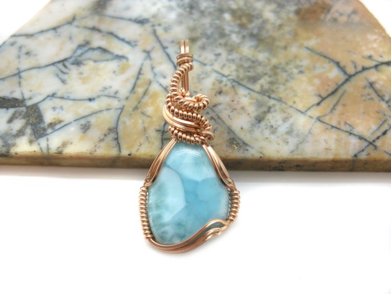 Larimar Pendant in 14k Rose Gold Filled Wire (#5) -- Gorgeous natural color and pattern!