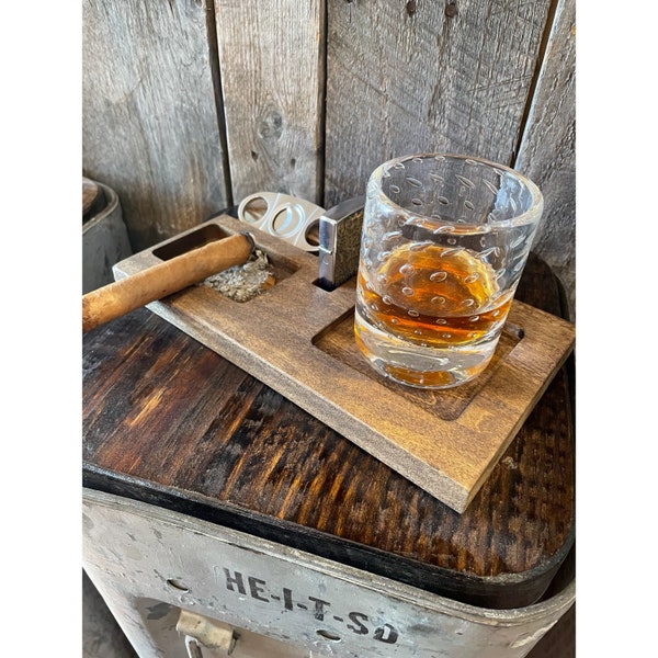 Whiskey-Bourbon and Cigar-Pairing Tray Ashtray and Drink Holder Combo-Personalized Gift-Fathers Day, Retirement Gift Groomsman Gift for Him