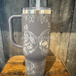 Skulls And Roses 40 oz Stainless Steel Tumbler Full Wrap Laser Engraved Gift for Her Stanley Type Tumbler