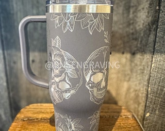 Skulls And Roses 40 oz Stainless Steel Tumbler Full Wrap Laser Engraved Gift for Her Stanley Type Tumbler