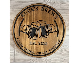 Custom Carved Bar sign - Personalized - Pub sign - Round Wood sign - Gift for him - Bar Decor- Groomsmen gift- Gift for him- Father's Day