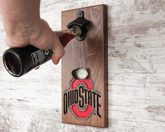 Ohio State Wall Mount Cap Catch Bottle Opener Rustic Opener With Magnet Cap Collector