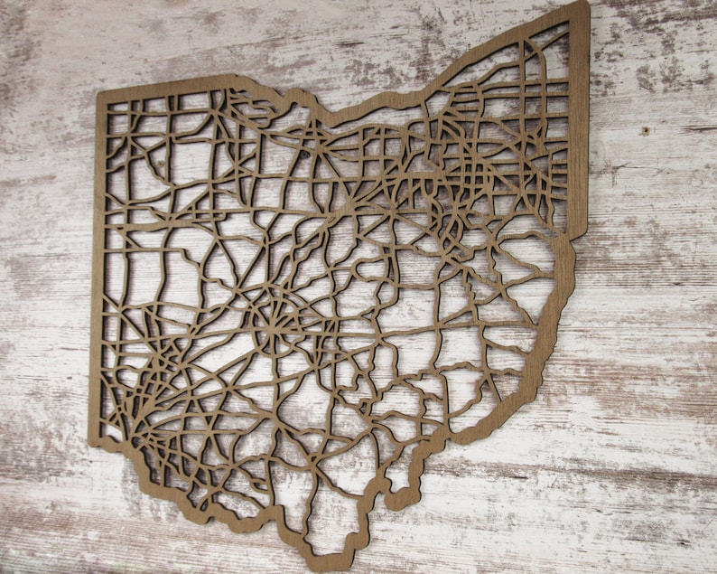 Ohio Road Map Wall Decor Laser Cut Wooden Map image 3