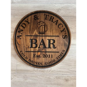 Custom Carved Bar sign - Personalized - Bar sign - Round Wood sign - Gift for him - Bar Decor- Vintage- Christmas Gift