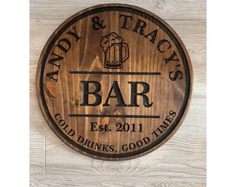 Custom Carved Bar sign - Personalized - Bar sign - Round Wood sign - Gift for him - Bar Decor- Vintage- Christmas Gift