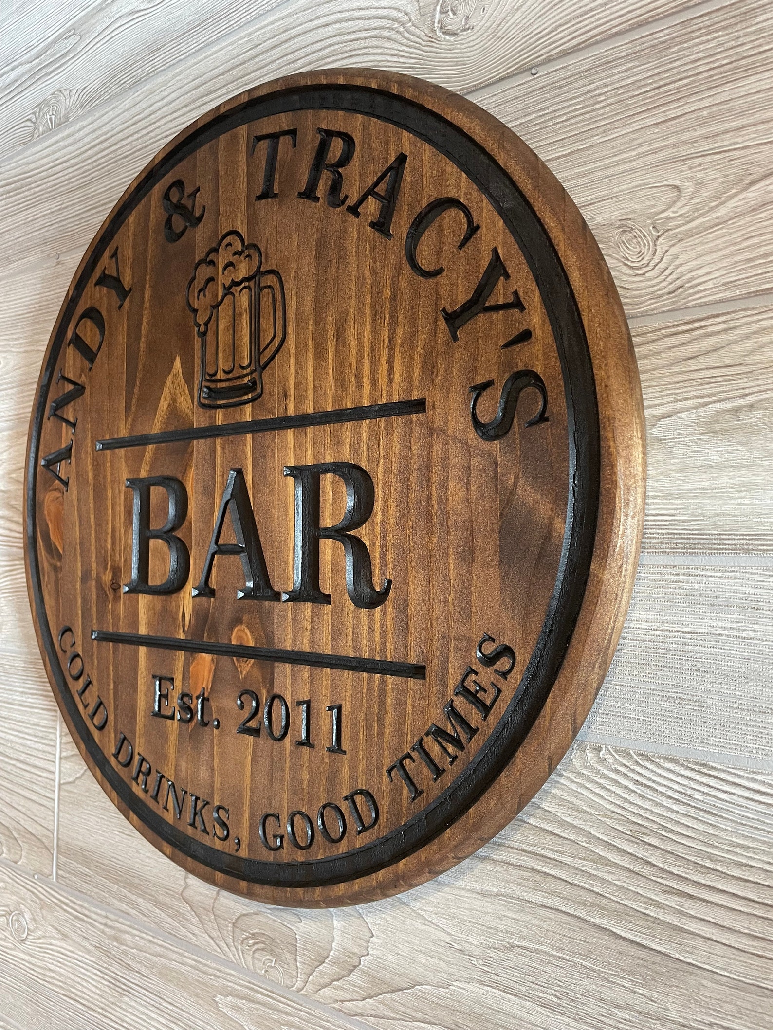 Custom Carved Bar Sign Personalized Bar Sign Round Wood - Etsy