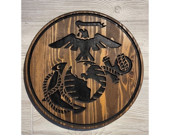 Custom Carved Bar sign - Marines - Round Wood sign - Gift for him - Bar Decor - Groomsmen gift- Gift for Him- Christmas Gift -US Marines