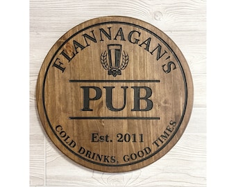 Custom Carved Pub sign - Personalized - Pub sign - Bar Decor- Father's Day - Gift for him- Man Cave - Bar Sign.