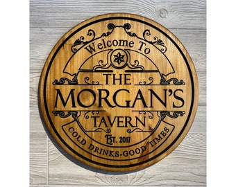 Custom Carved Pub, Tavern, Bar Sign - Personalized - Pub sign - Round Wood sign - Christmas Gift- Gift for him - Groomsmen Gift- Man Cave