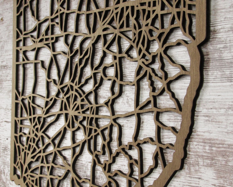 Ohio Road Map Wall Decor Laser Cut Wooden Map image 2