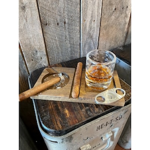 Whiskey-Bourbon Cigar-Pairing Tray Ashtray-Drink Holder Combo-Personalized Gift-Father's Day, Retirement Gift-Holiday Gift for Him