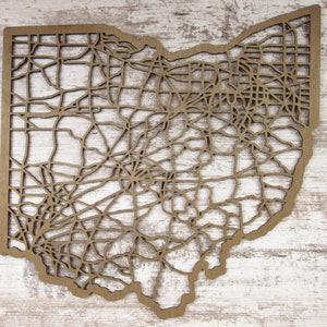 Ohio Road Map Wall Decor Laser Cut Wooden Map image 1