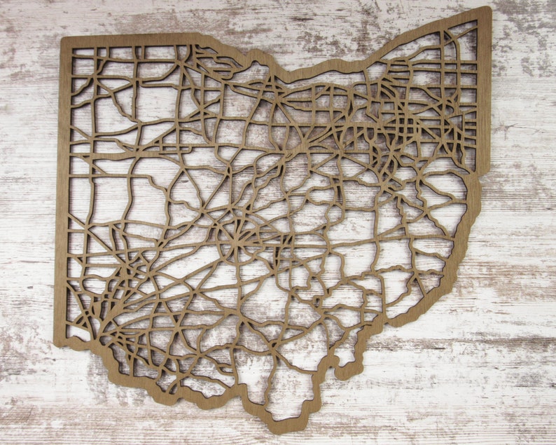 Ohio Road Map Wall Decor Laser Cut Wooden Map image 1