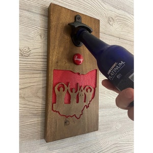 OHIO Wall Mount Cap Catch Bottle Opener, Rustic Opener with Magnet Cap Collector