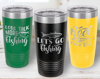 Insulated Stainless Coffee Tumbler Fishing Logos Great for Any Fisherman or Fisherwoman