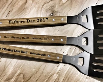 Fathers Day Grill Spatula with Customizable Message and Built in Bottle Opener