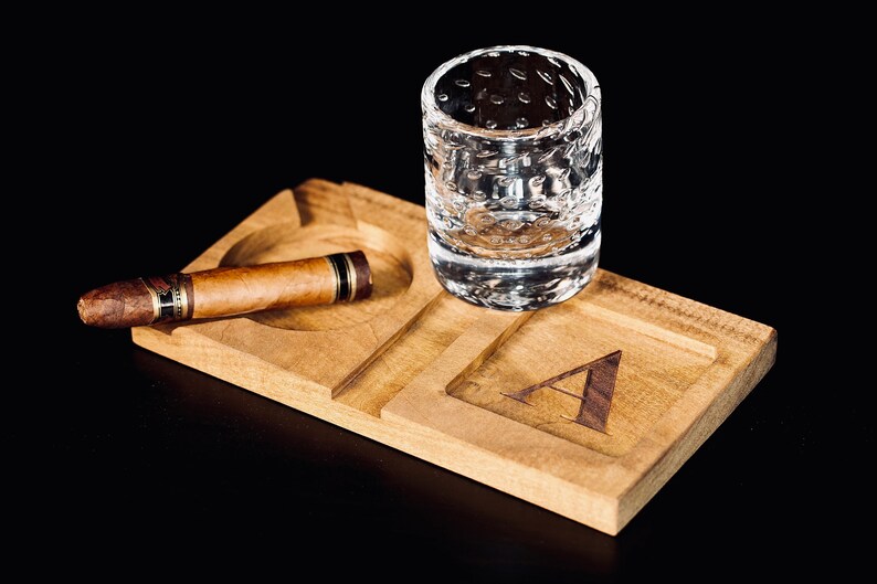 Whiskeybourbon and Cigarpairing Tray Ashtray and Drink Etsy