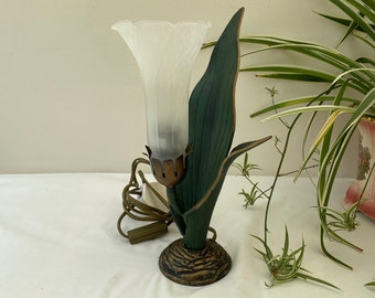 Vintage/Retro Searchlite Metal Art Nouveau Style Metal Table Lamp with Frosted White Glass Shade