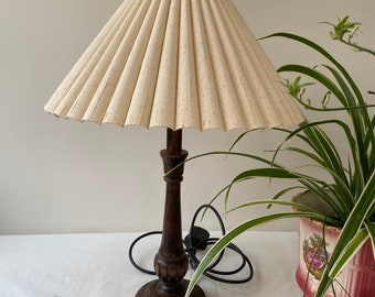 Vintage M&S Dark Wood Table Lamp and Concertina Coolie Shape Shot Silk Lampshade