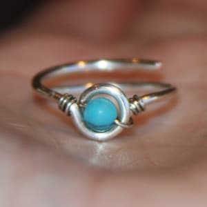 Turquoise Toe Ring, Adjustable Toe Ring, Knuckle Ring, Midi Ring, Turquoise Ring, Handmade Ring