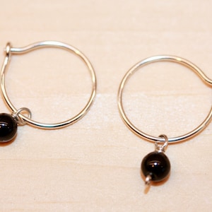 Silver Hoop Earrings, Small Hoop Earrings, Cartilage Hoops, Black Onyx Cartilage Hoops, 10mm 8mm 7mm 6mm  Hoop Earrings, 22g 20g