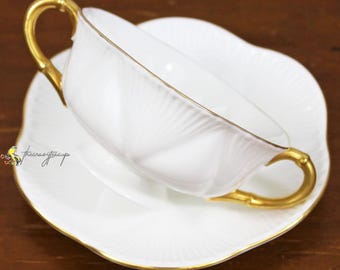Cuencos para sopa crema Shelley Regency – Porcelana blanca, ribete dorado, forma delicada