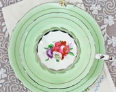 Vintage Paragon Double Warrant Light Green Silver Laurel English Bone China Teacup and Saucer, Gifts for Her Tea Party