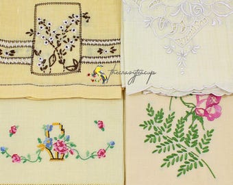 Toallas de invitados vintage, toallas de dedo, colores amarillos, bordadas y cosidas a mano, ¡tú eliges!