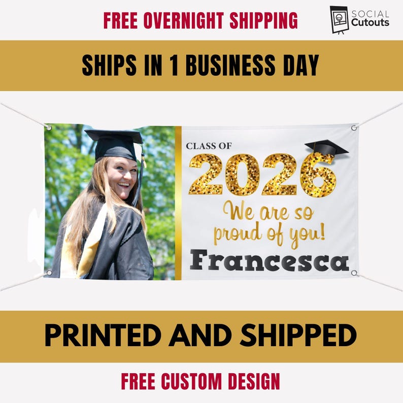 Personalized Graduation Banner Class of 2026 | Custom Graduate Name Vinyl Sign image 1
