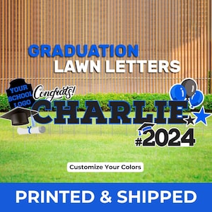 Graduation Yard Sign 2024 Grad Lawn Letters Party Custom Yard Signs Blue Landscape Congratulations Lawn Props Graduation Yard Props