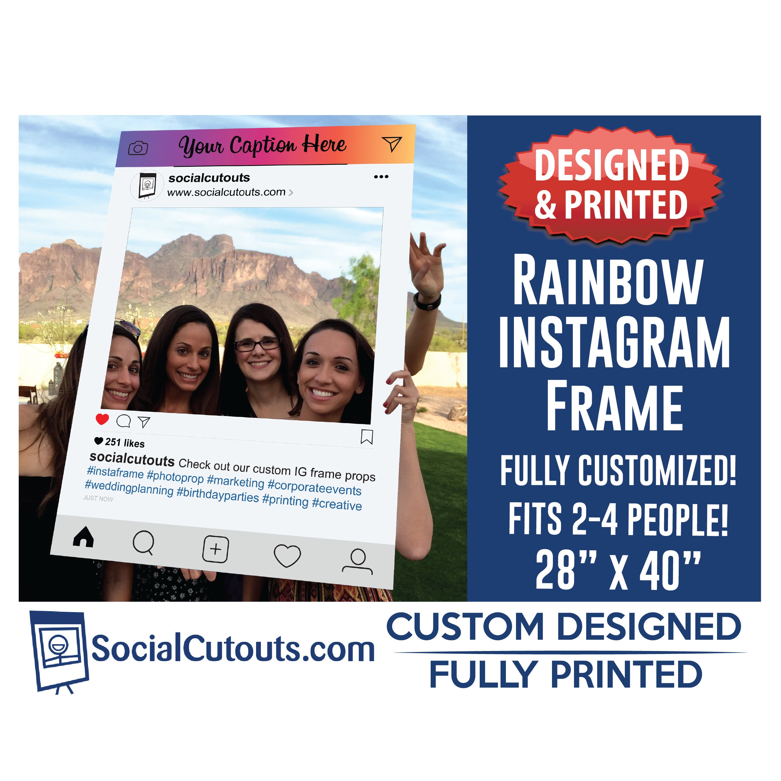 Instagram Frame Printed And Shipped Rainbow Top Bar Fully Etsy