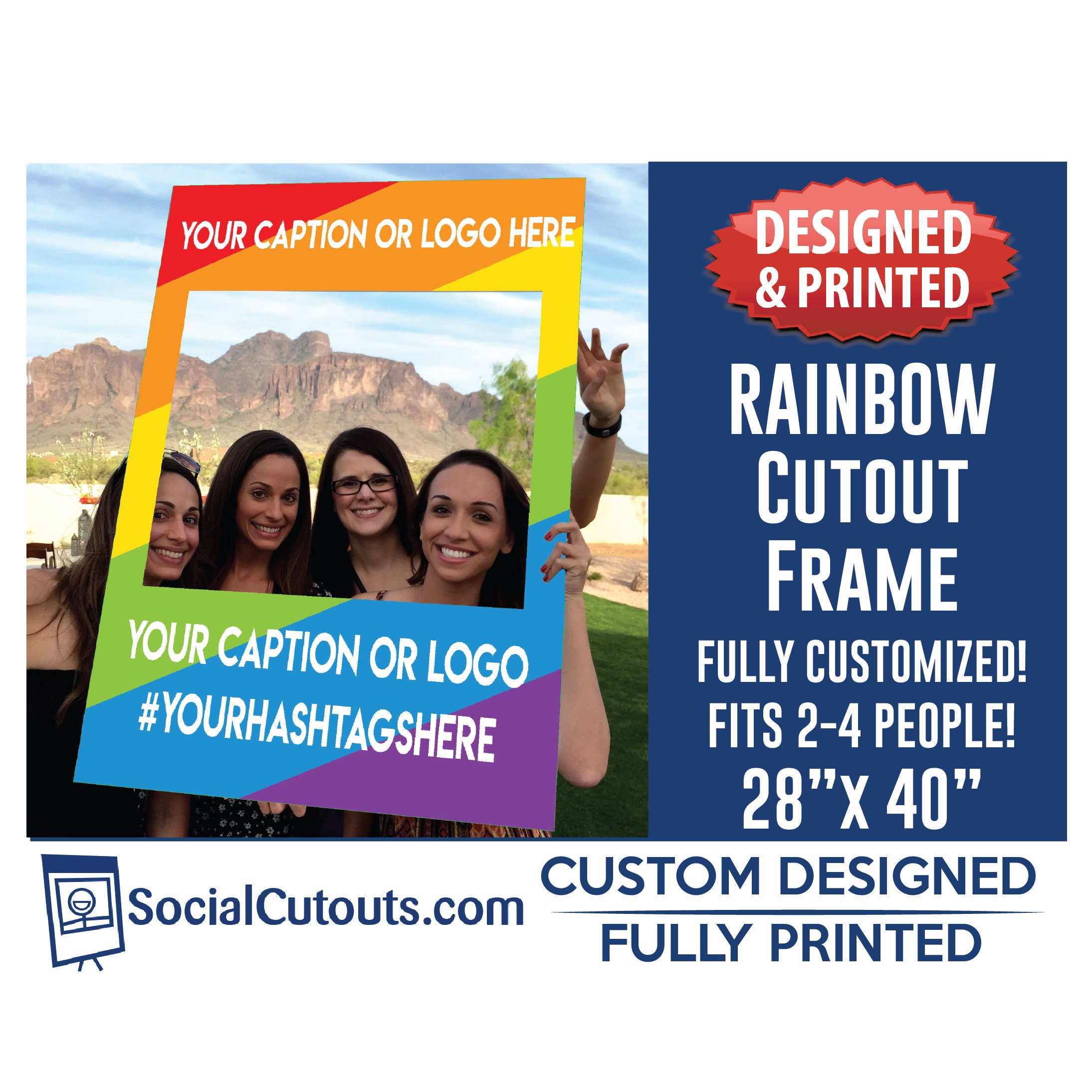 Rainbow Selfie Frame Fully Customized And Printed Photo Booth Etsy