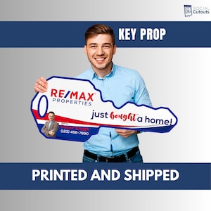 Custom Real Estate Giant Key Photo Prop | Personalized Realtor Closing Sign | Printed Plastic Cutout