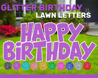 Purple Glitter Birthday Lawn Letters, Outdoor Yard Decor