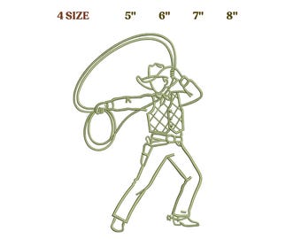 Western R Outline Wobbly Cowboy Outline Embroidery Design, Cute Western Outline Cowboys ...