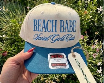 Beach Babe Social Club Embroidery File for Hat, Trendy Coastal Girl Summer Hat Embroidery Design, Cute Vacation Trucker Cap File PES DST