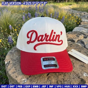 Red Darlin Embroidery Design, Western Hat Embroidery File, Retro Cowgirl Cap Stitch Pattern, Trucker Hat Embroidery Download PES DST JEF
