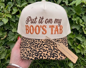 Put It On My Boo's Tab Hat Embroidery Design, Funny Halloween Ghost Trucker Cap Digital File, Halloween Ghost + Bats Embroidery Download PES