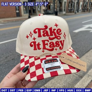 Take It Easy Lake Life Hat Embroidery Design, Retro Summer Vacation Cap Digital File, Boat Party Trucker Hat File, Machine Download PES DST