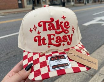 Take It Easy Lake Life Hut Stickerei Design, Retro Sommer Urlaub Cap Digitale Datei, Boot Party Trucker Hut Datei, Maschinen Download PES DST