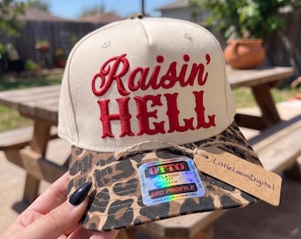Raisin' Hell Trucker Hat Embroidery Design, Retro Raising Hell Cowgirl Baseball Cap Design, Country Western PES DST Download File
