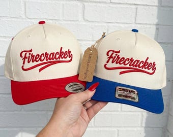 Firecracker Retro USA Hat Embroidery File, 4th of July Patriotic Summer Digital File, Fireworks Trucker Cap File, Independence Day PES